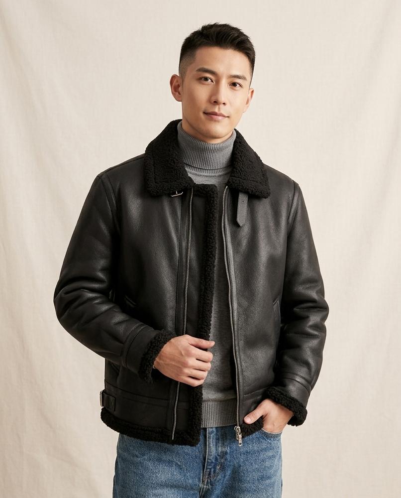 Lands Fashion - Artor | Shearling-Lined Zip-Up Leather Jacket Men