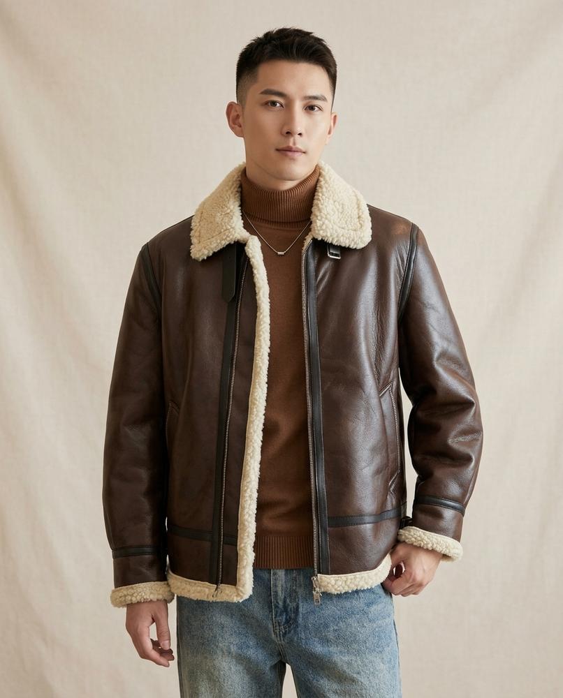 Lands Fashion - Artor | Shearling-Lined Zip-Up Leather Jacket Men