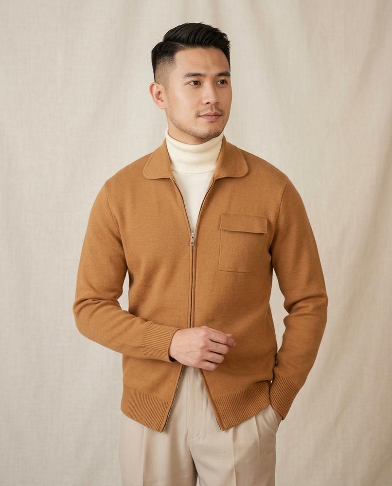 Lands Fashion - Zemon | Zip-Front Collared Knit Cardigan Men