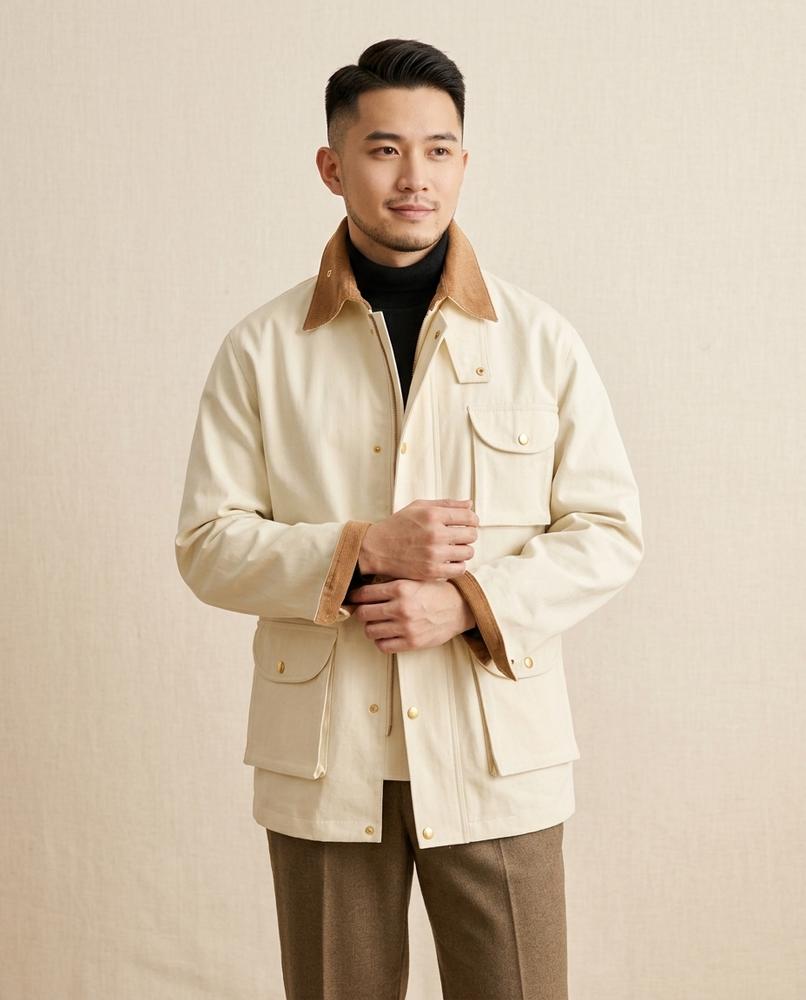 Lands Fashion - Alram | Contrast-Collar Canvas Jacket Men