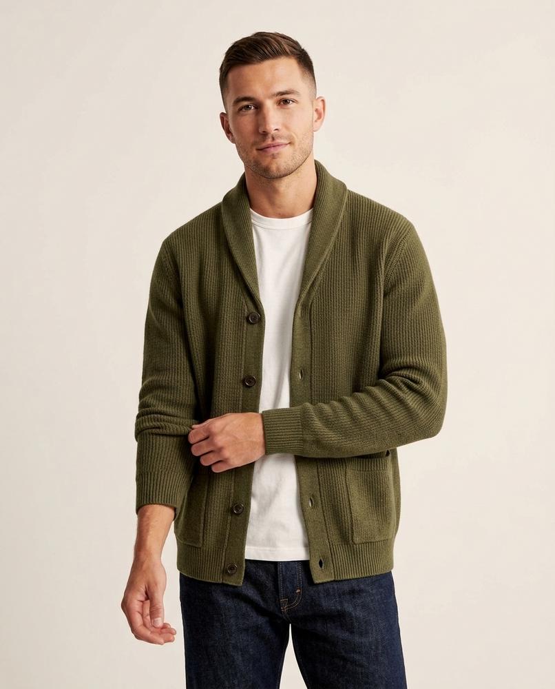 Lands Fashion - Camel | Shawl Collar Rib-Knit Cardigan Men