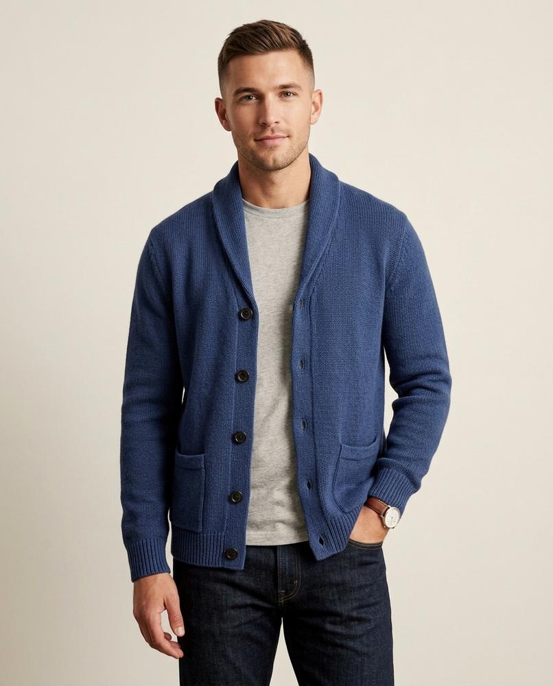 Lands Fashion - Camel | Shawl Collar Rib-Knit Cardigan Men