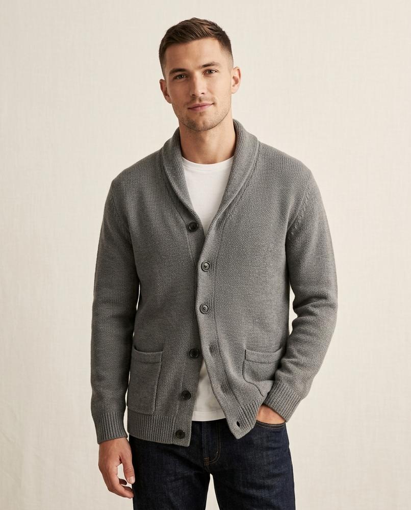 Lands Fashion - Camel | Shawl Collar Rib-Knit Cardigan Men