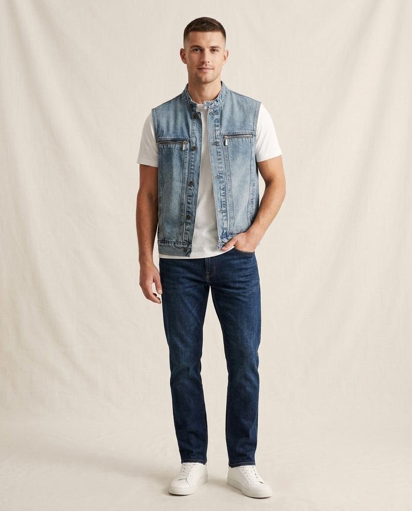 Lands Fashion - Milan | Washed Denim Stand-Collar Vest Men