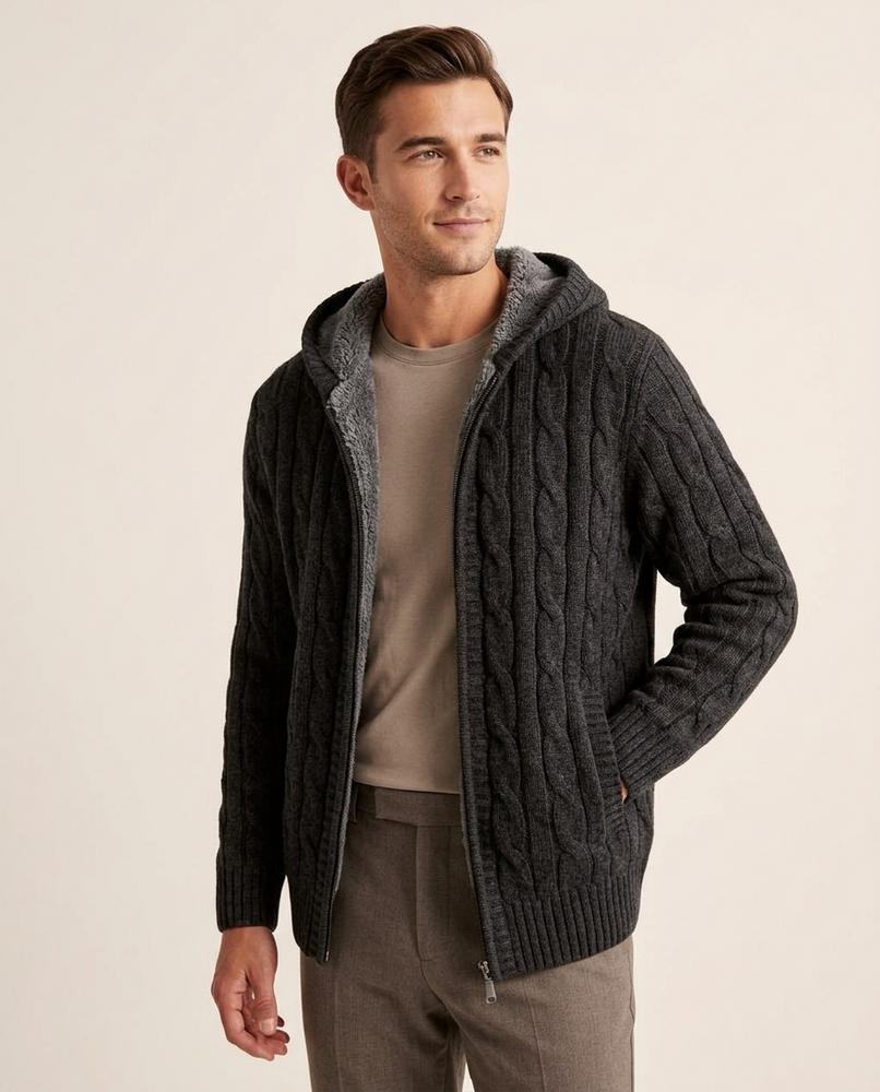 Lands Fashion - Sanor | Hooded Cable-Knit Knit Cardigan Men