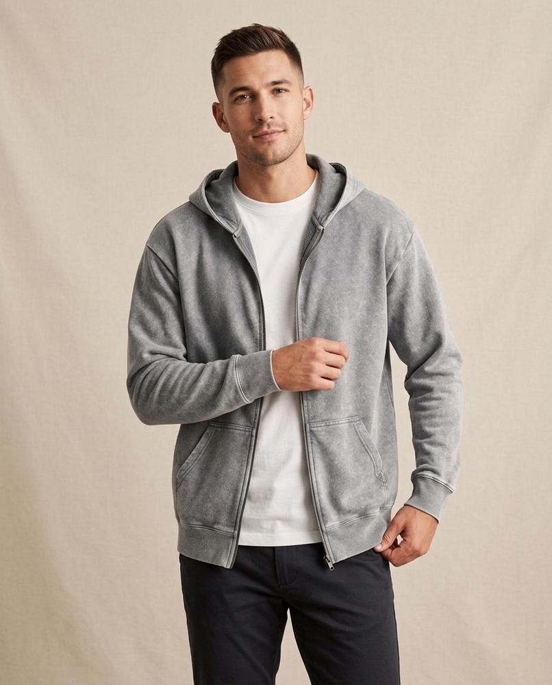 Lands Fashion - Darev | Washed Zip-Up Hoodie Men