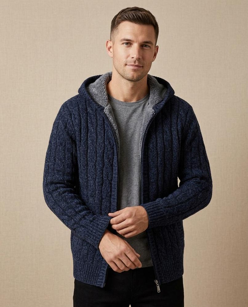 Lands Fashion - Sanor | Hooded Cable-Knit Knit Cardigan Men