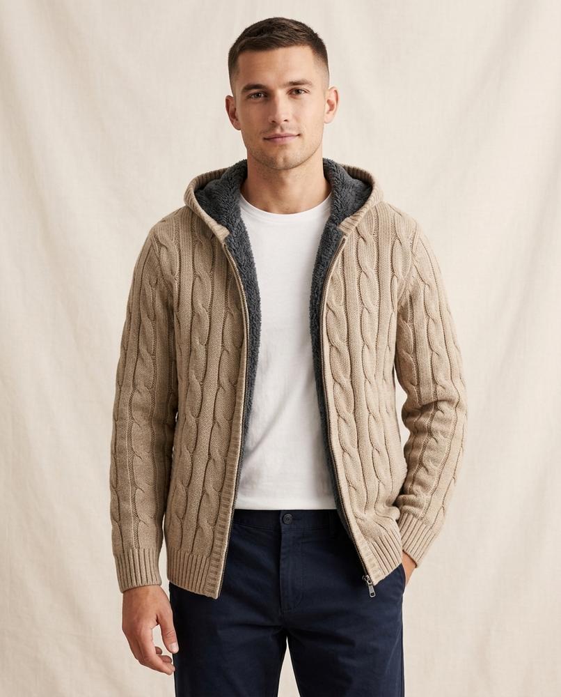 Lands Fashion - Sanor | Hooded Cable-Knit Knit Cardigan Men