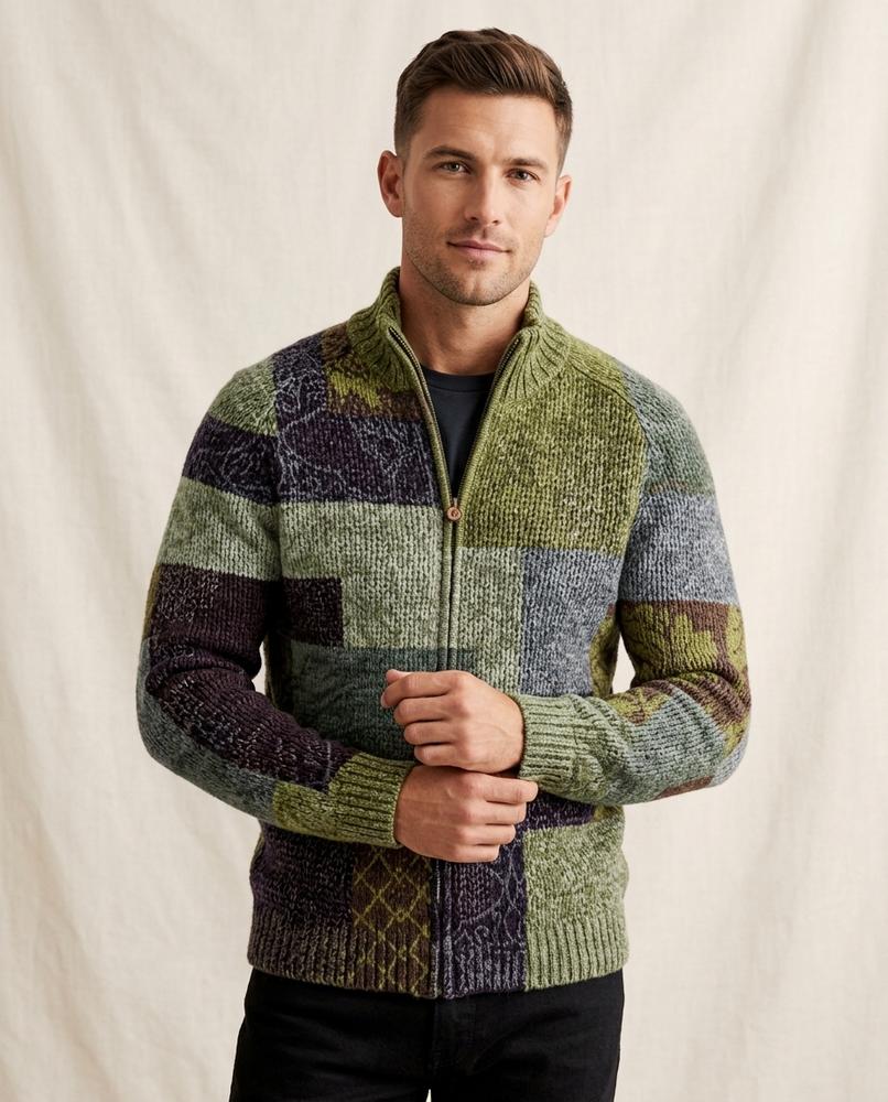 Lands Fashion - Damer | Patchwork Zip-Up Knit Cardigan Men