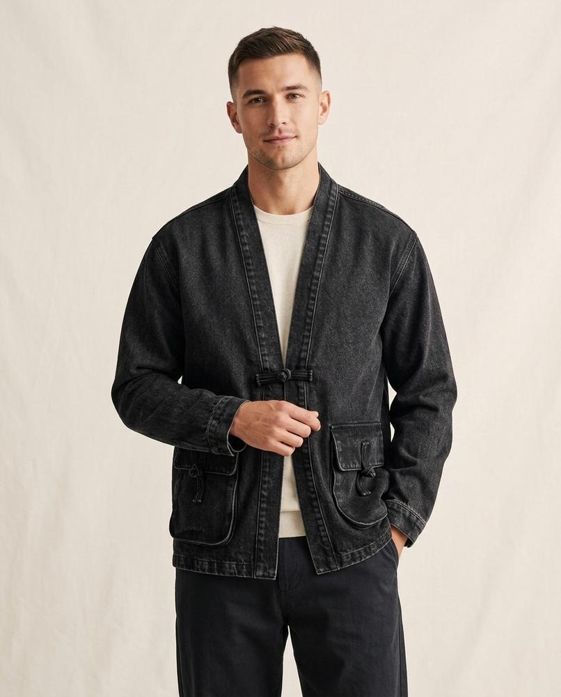 Lands Fashion - Tadar | Collarless Washed-Denim Jacket Men