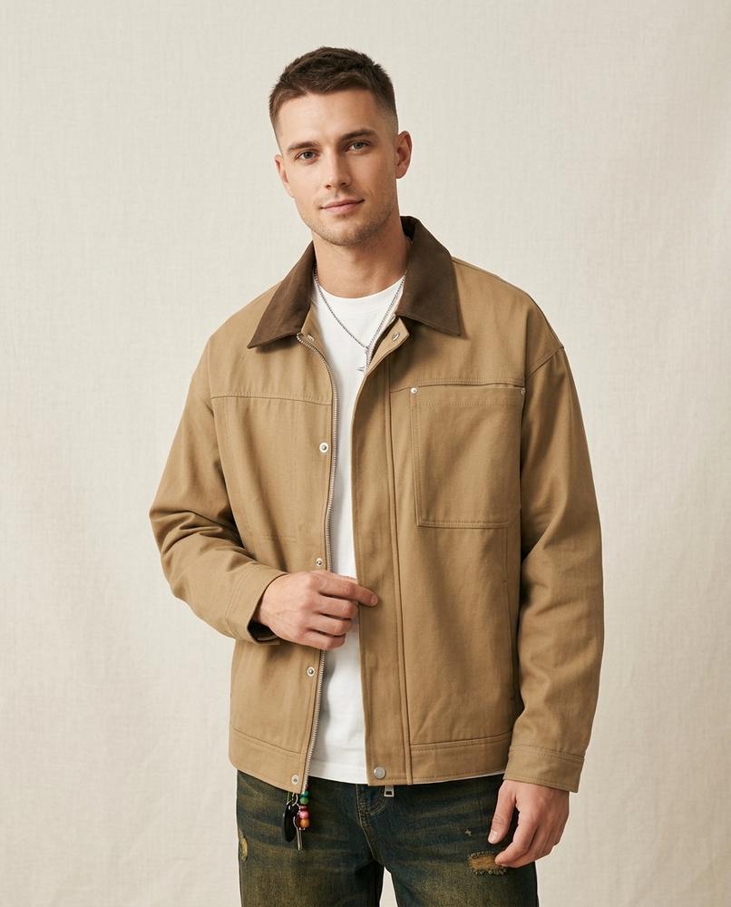 Lands Fashion - Tatir | Canvas Contrast-Collar Jacket Men