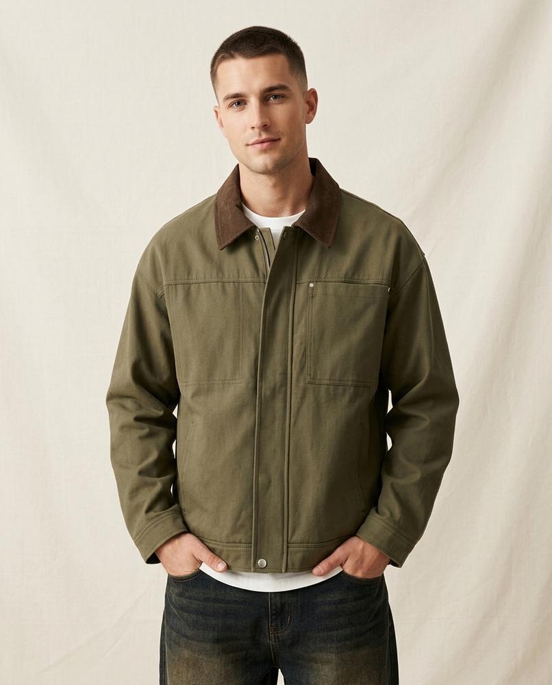 Lands Fashion - Tatir | Canvas Contrast-Collar Jacket Men