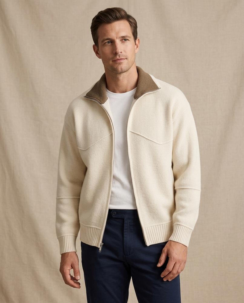 Lands Fashion - Leser | Zip-Up Contrast-Collar Knit Cardigan Men