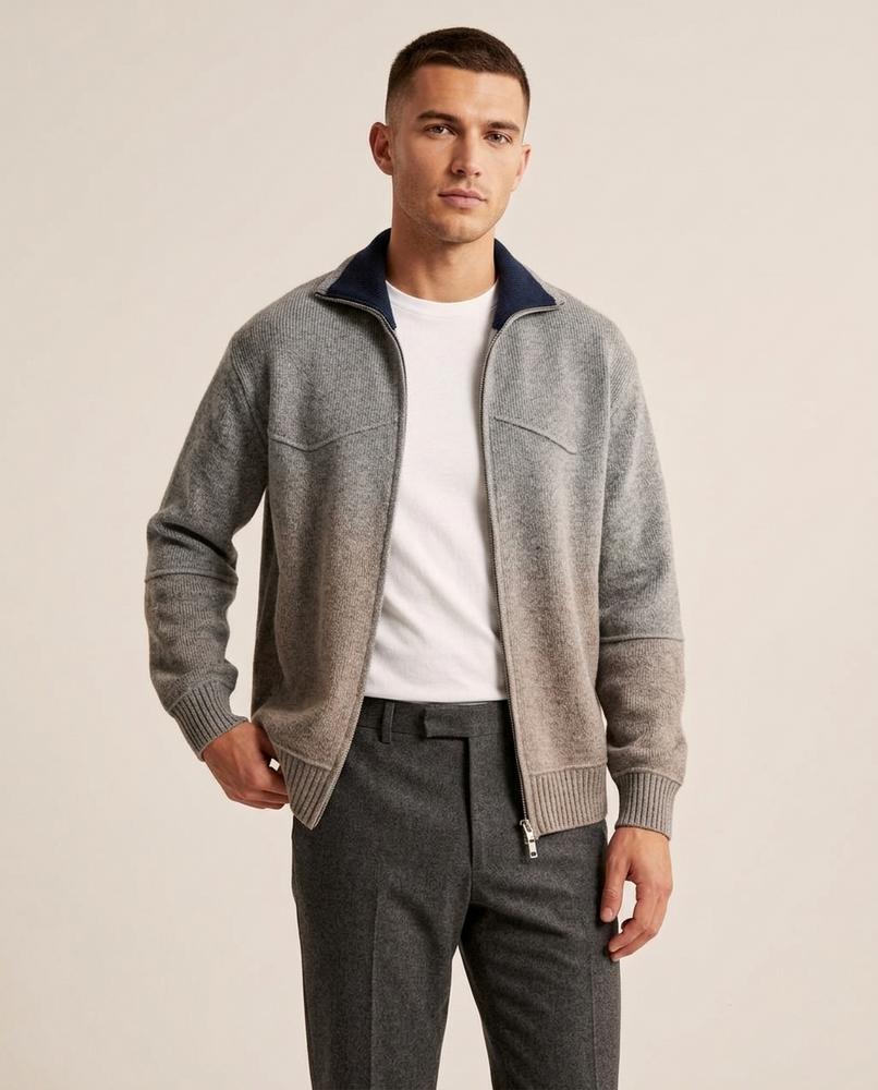 Lands Fashion - Leser | Zip-Up Contrast-Collar Knit Cardigan Men