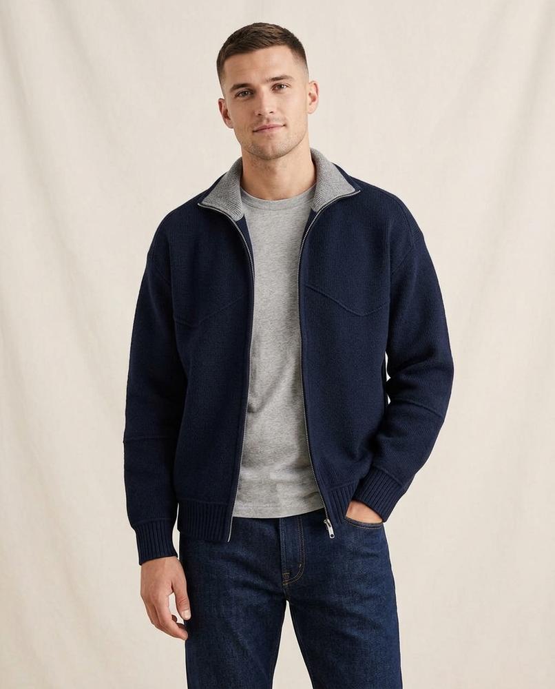 Lands Fashion - Leser | Zip-Up Contrast-Collar Knit Cardigan Men