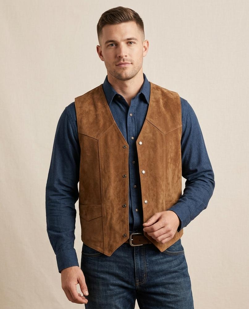 Lands Fashion - Alken | Suede Snap-Button Vest Men