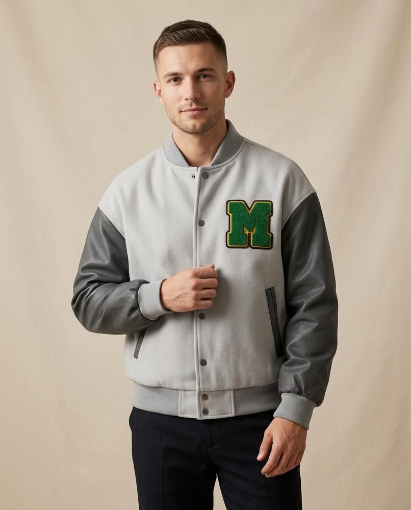 Lands Fashion - Lytir | Contrast-Sleeve Chenille-Patch Jacket Men