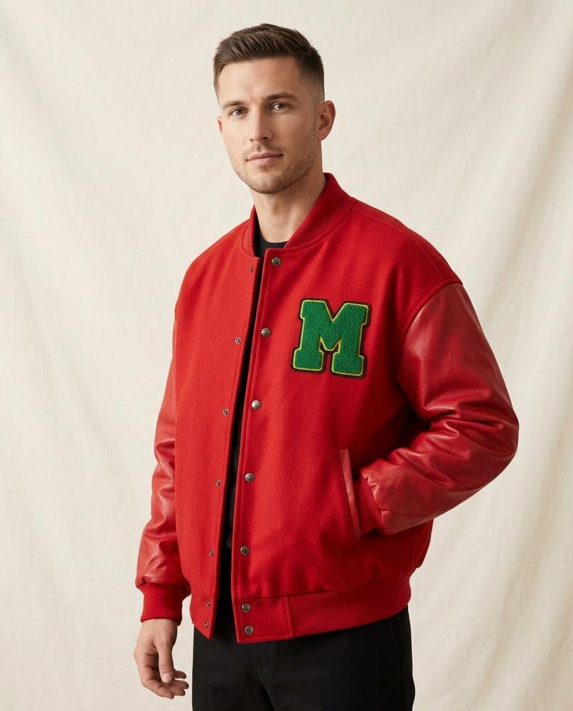 Lands Fashion - Lytir | Contrast-Sleeve Chenille-Patch Jacket Men