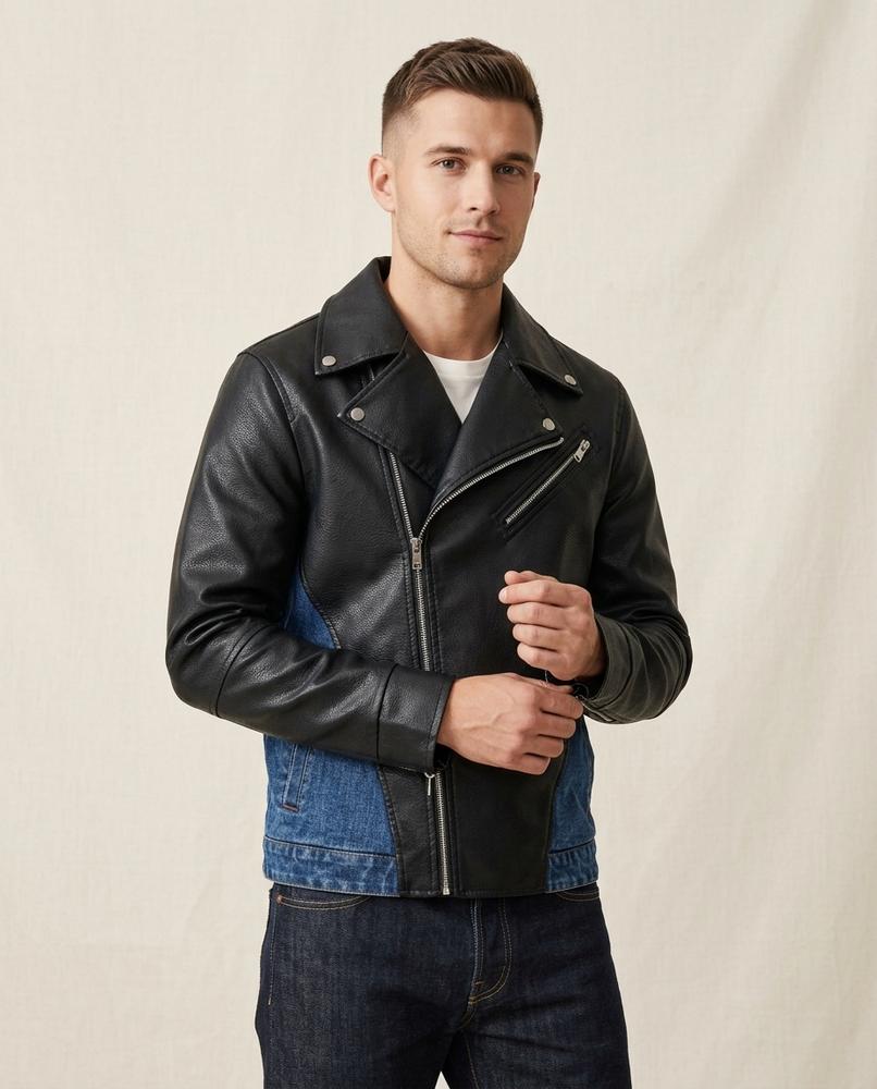 Lands Fashion - Nehal | Asymmetrical Mixed-Material Jacket Men