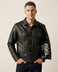 Lands Fashion - Riral | Button-Front Short-Cut Leather Jacket Men