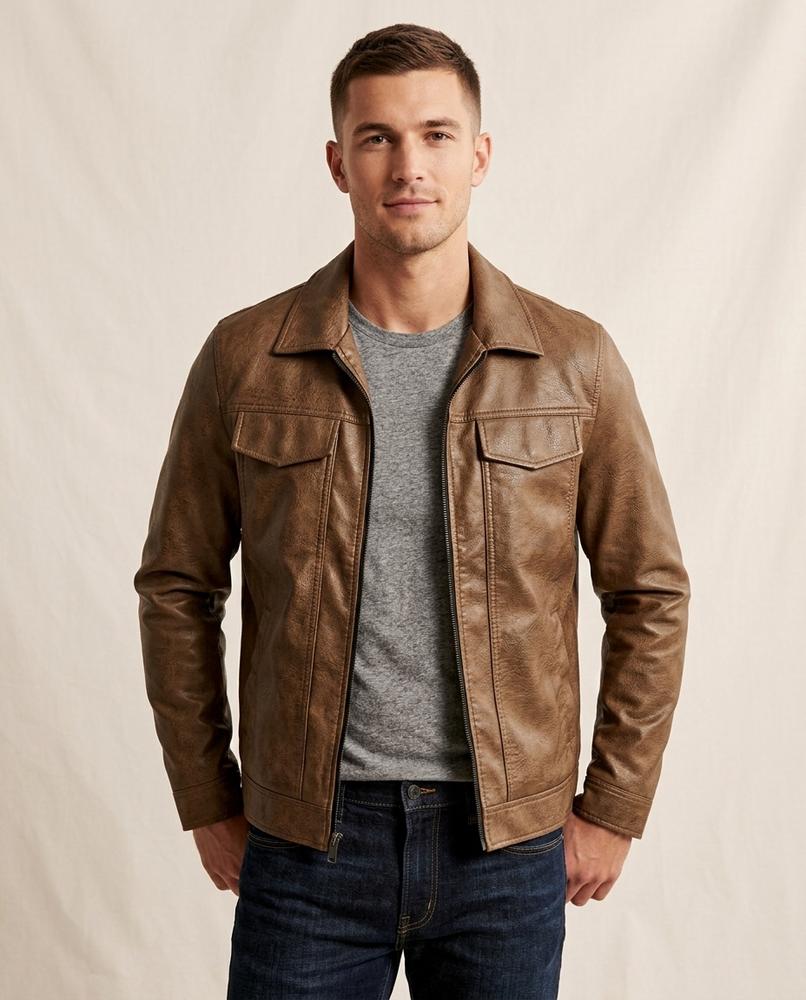 Lands Fashion - Ninav | Zip-Up Collared Leather Jacket Men