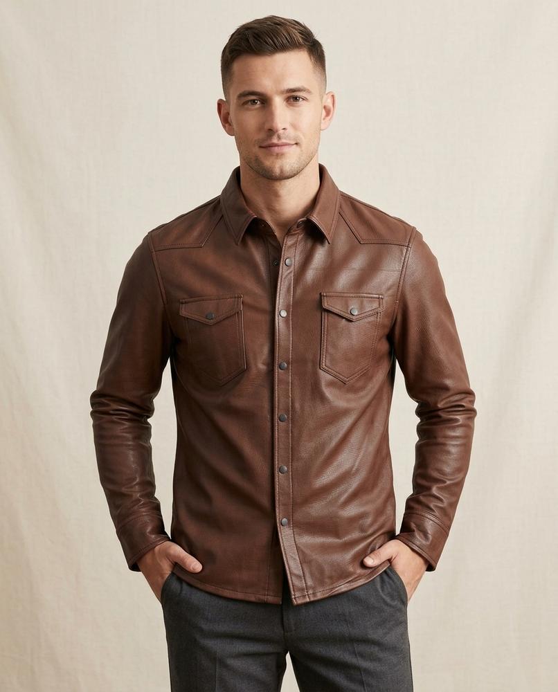 Lands Fashion - Venor | Leather Snap-Button Shirt Men