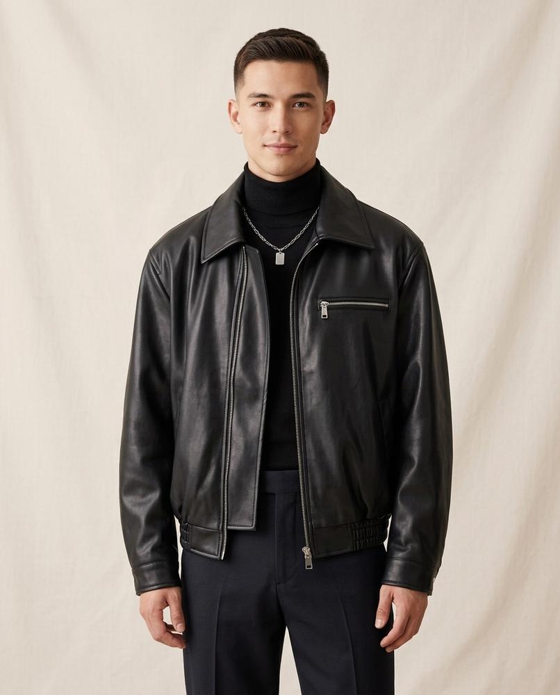 Lands Fashion - Kenal | Zip-Up Collared Leather Jacket Men