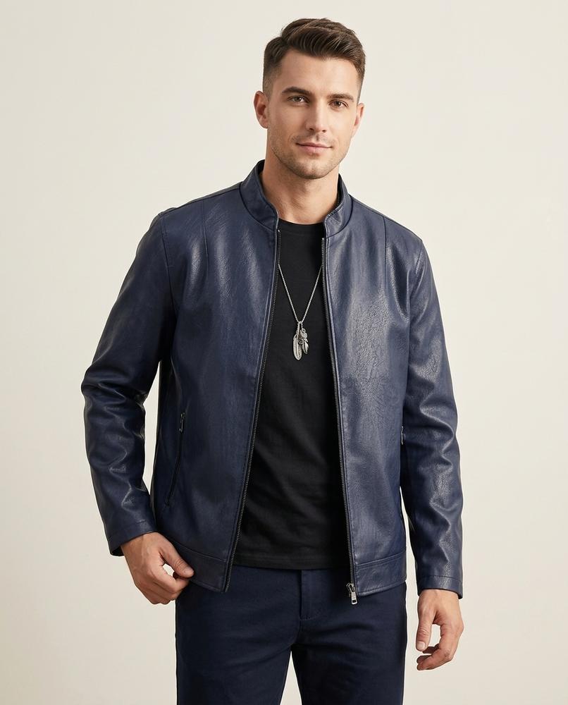 Lands Fashion - Milom | Zip-Up Slim-Fit Leather Jacket Men