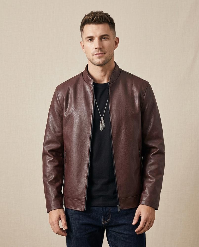 Lands Fashion - Milom | Zip-Up Slim-Fit Leather Jacket Men