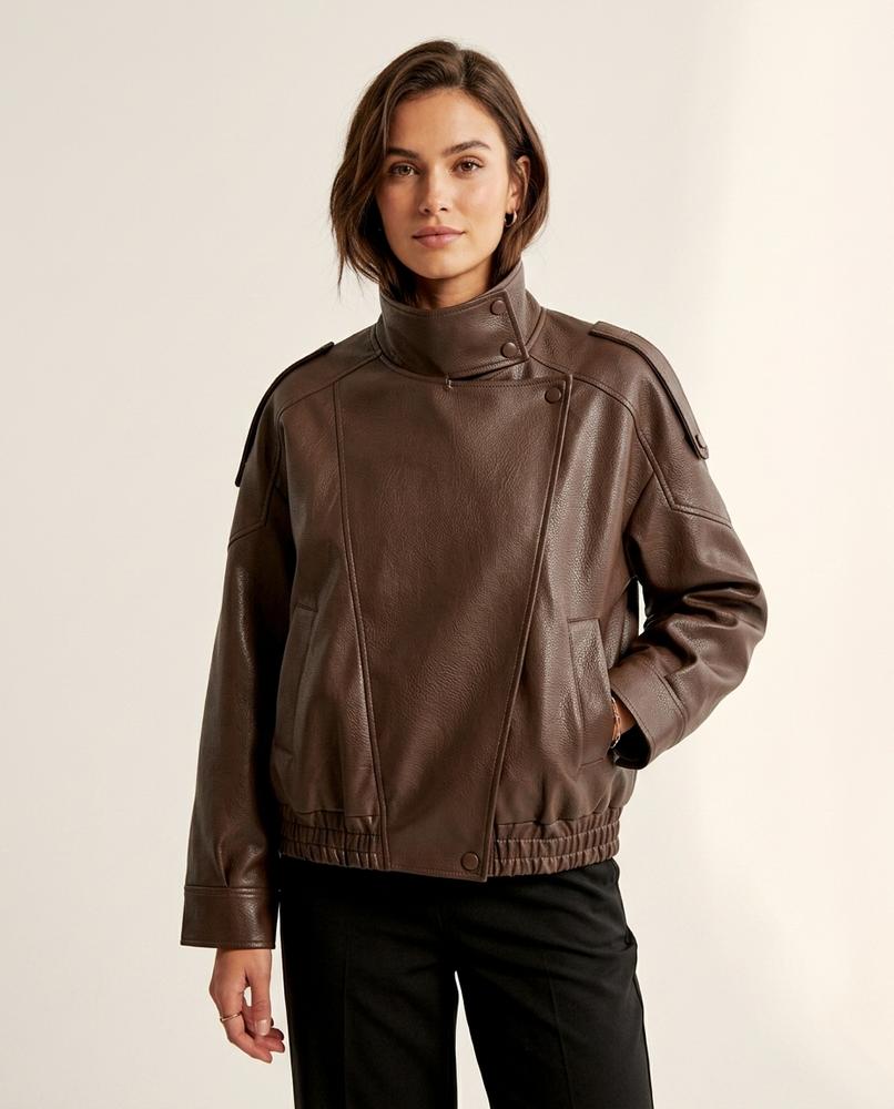 Lands Fashion - Arken | Grained High-Neck Leather Jacket Women
