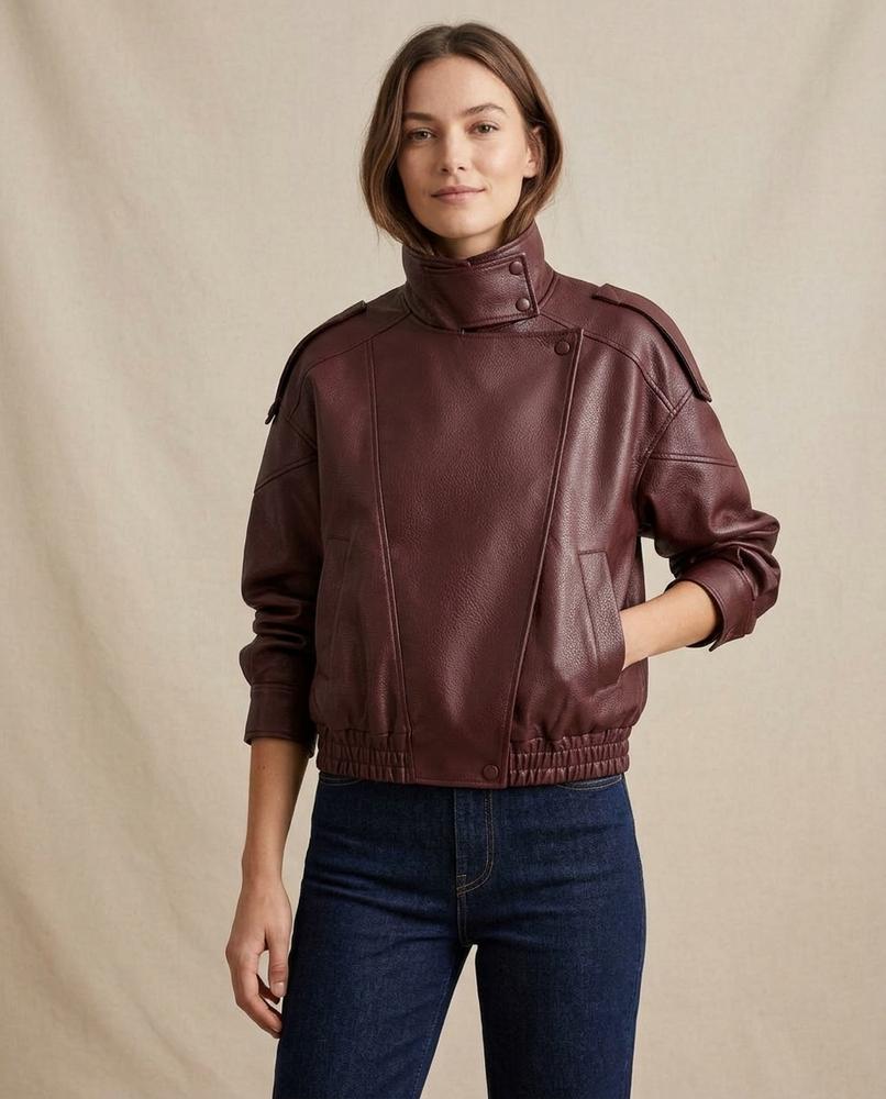 Lands Fashion - Arken | Grained High-Neck Leather Jacket Women