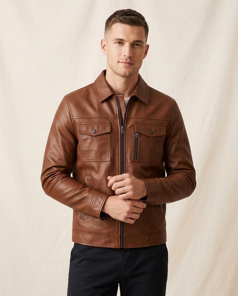 Lands Fashion - Vimon | Faux Leather Braided-Trim Jacket Men