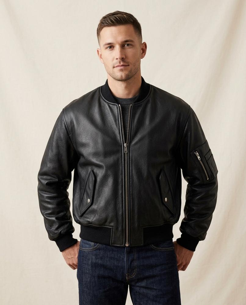 Lands Fashion - Yodan | Pebbled Zipped Leather Jacket Men