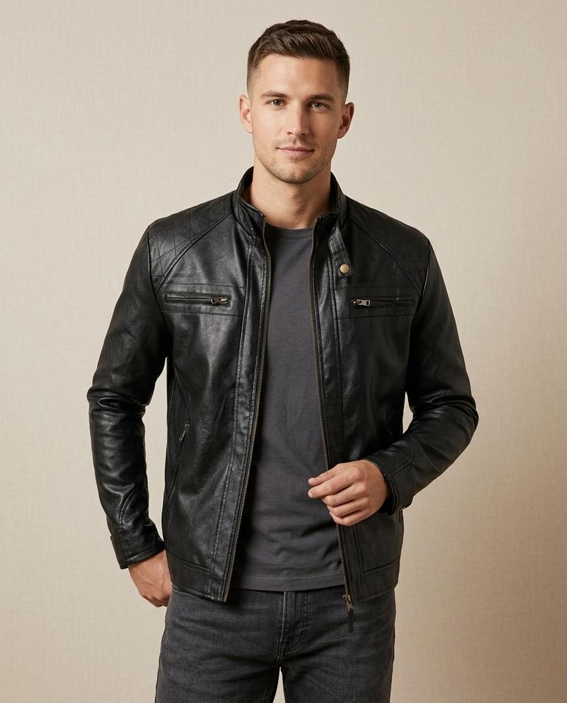Lands Fashion - Lasan | Quilted Zipped Leather Jacket Men