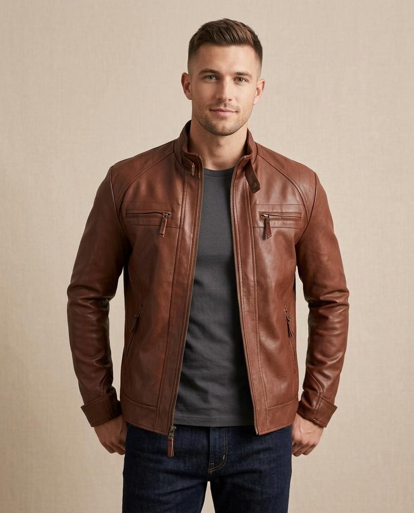Lands Fashion - Lasan | Quilted Zipped Leather Jacket Men