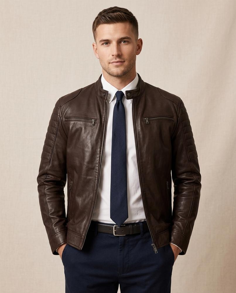 Lands Fashion - Keken | Slim Fit Moto-Style Leather Jacket Men