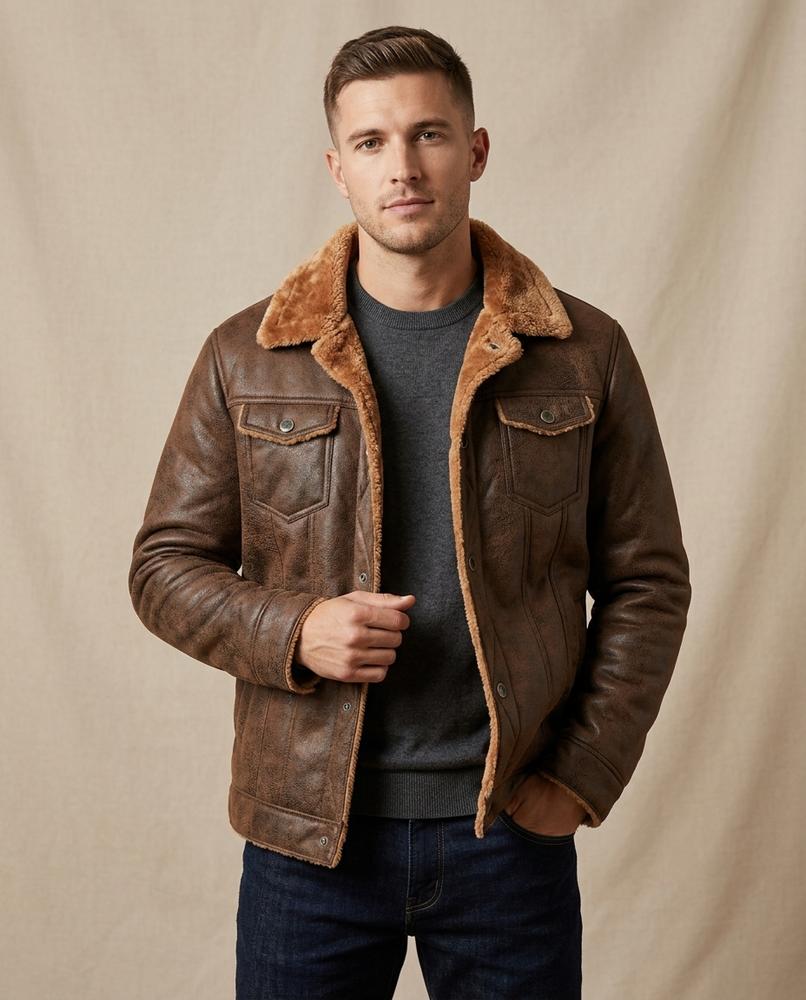 Lands Fashion - Lykar | Shearling-Lined Faux Suede Jacket Men