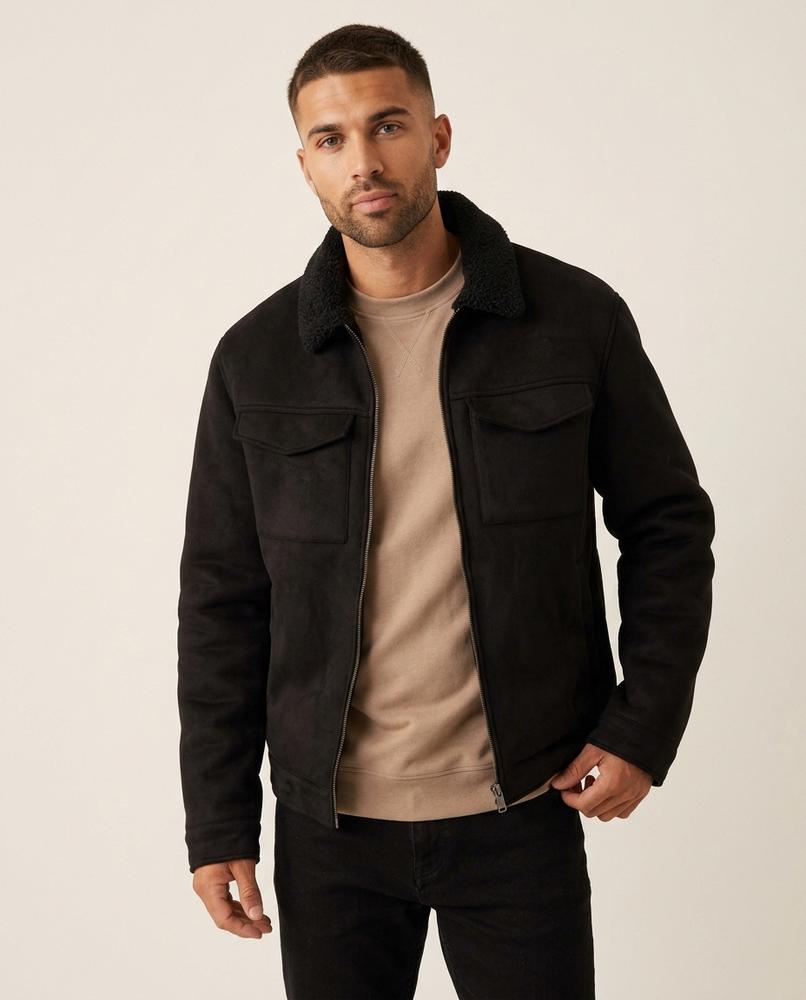 Lands Fashion - Cover | Faux Suede Sherpa Collar Jacket Men