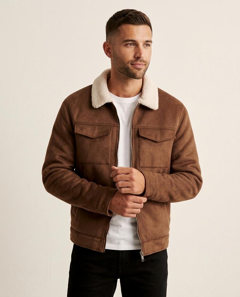 Lands Fashion - Cover | Faux Suede Sherpa Collar Jacket Men