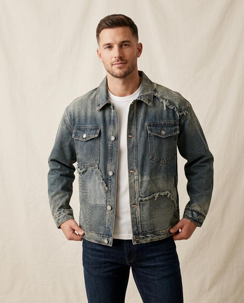 Lands Fashion - Visil | Washed-Out Distressed Denim Jacket Men