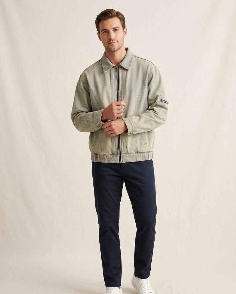 Lands Fashion - Rosel | Zip-Up Washed Denim Jacket Men