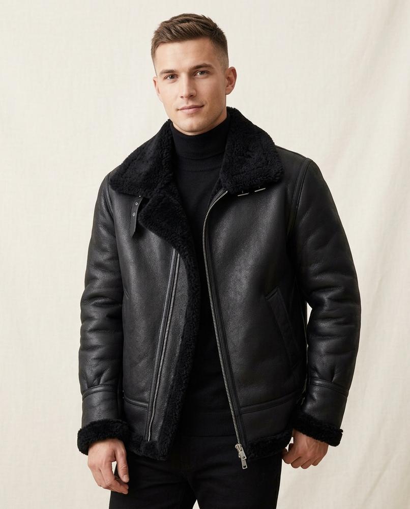 Lands Fashion - Zahal | Shearling-Lined Asymmetrical Leather Jacket Men