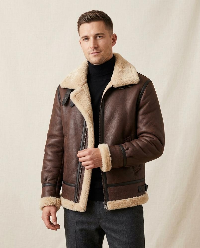 Lands Fashion - Zahal | Shearling-Lined Asymmetrical Leather Jacket Men