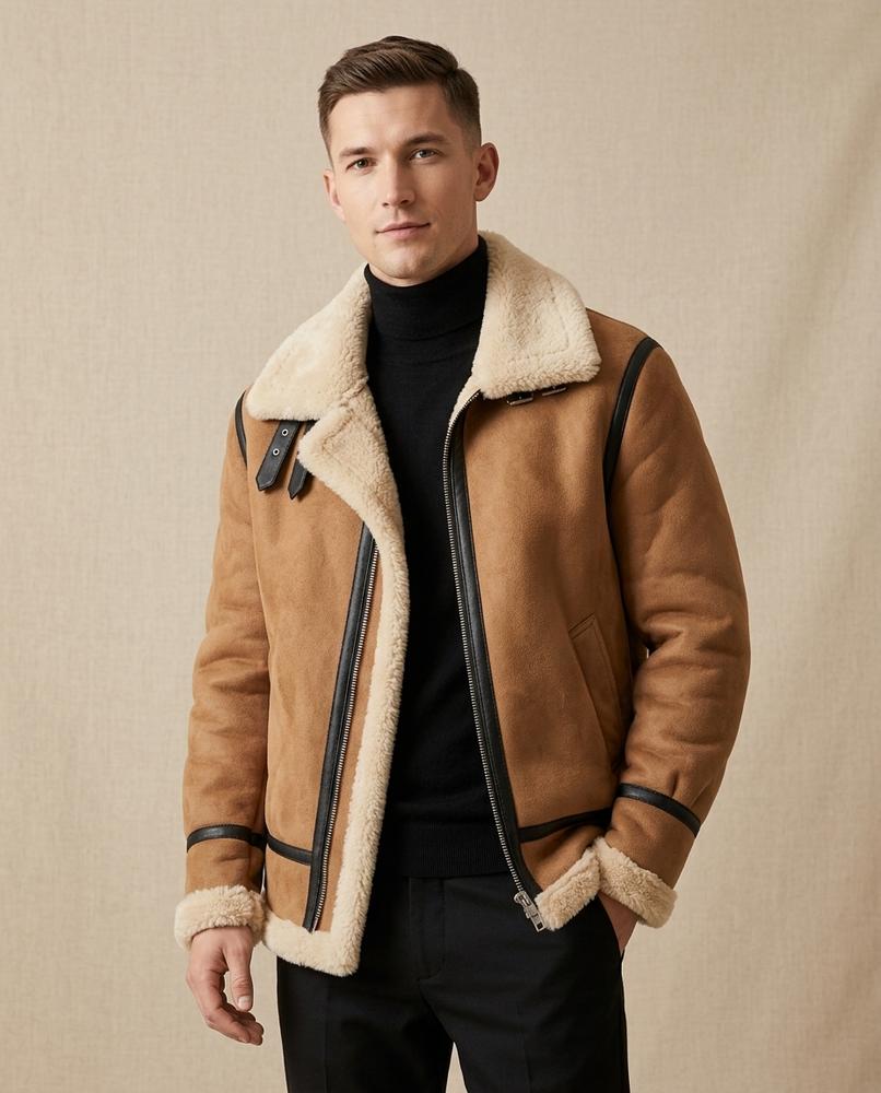 Lands Fashion - Zahal | Shearling-Lined Asymmetrical Leather Jacket Men