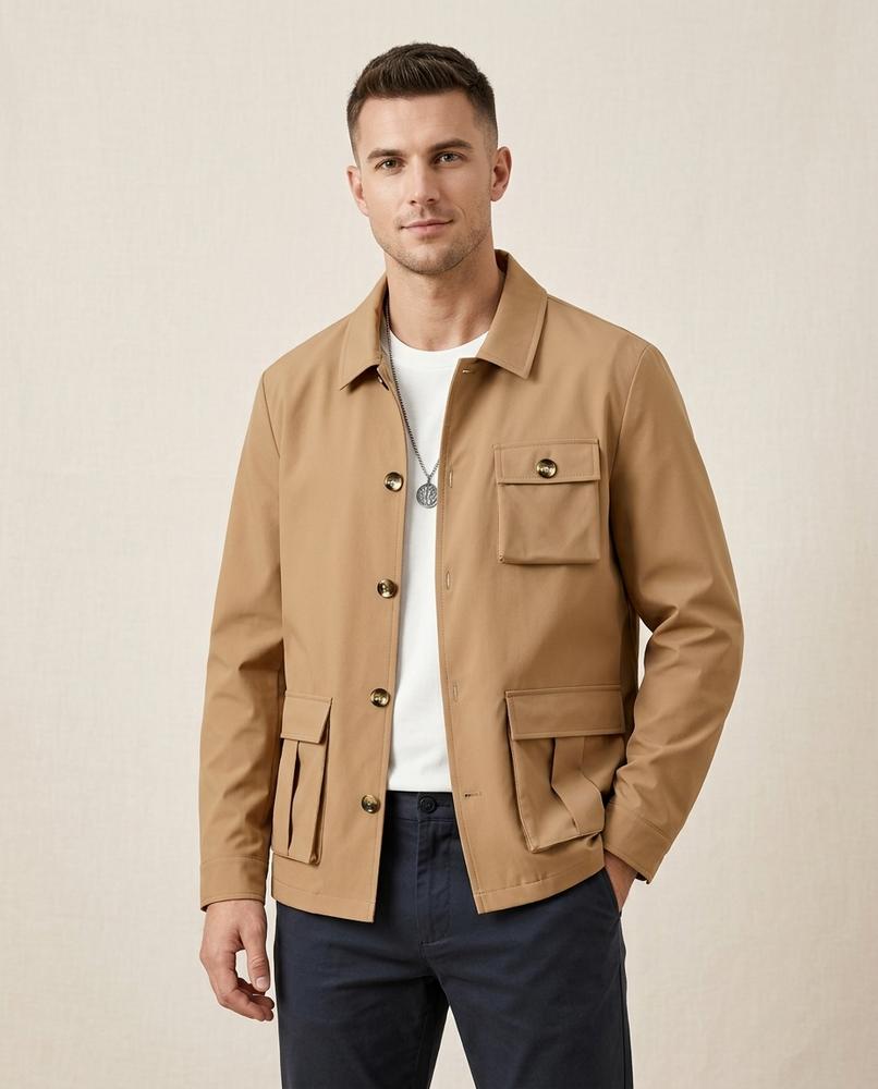 Lands Fashion - Zaver | Button-Front Multi-Pocket Jacket Men