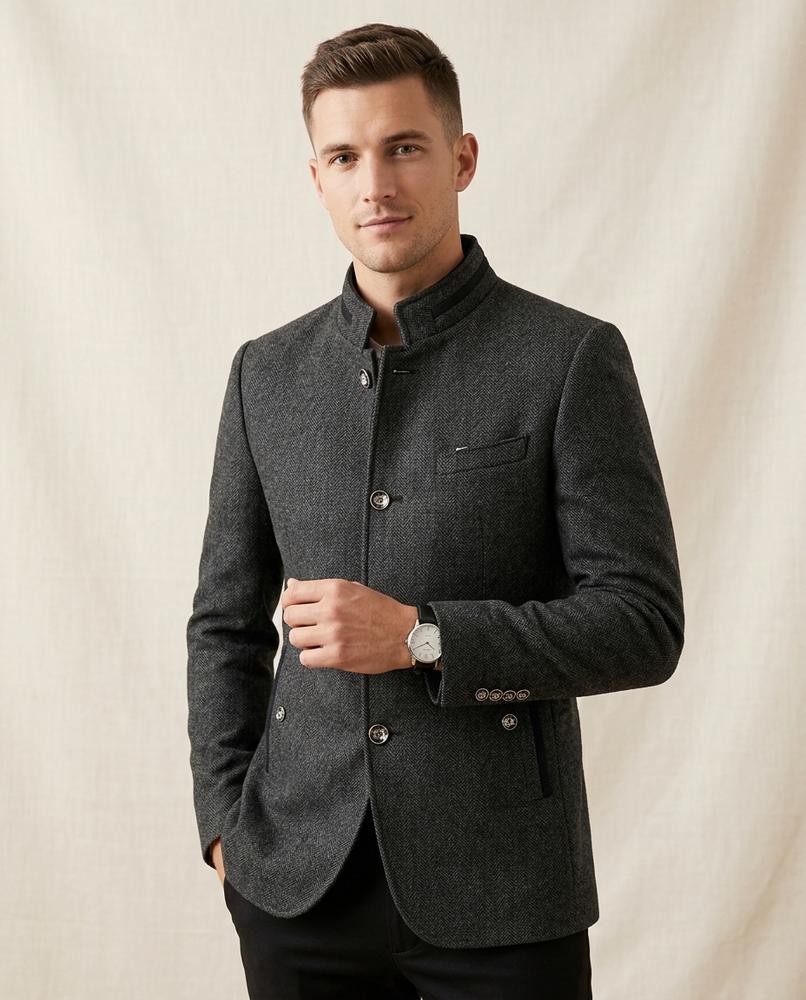 Lands Fashion - Vaven | Stand-Up Collar Textured Blazer Men