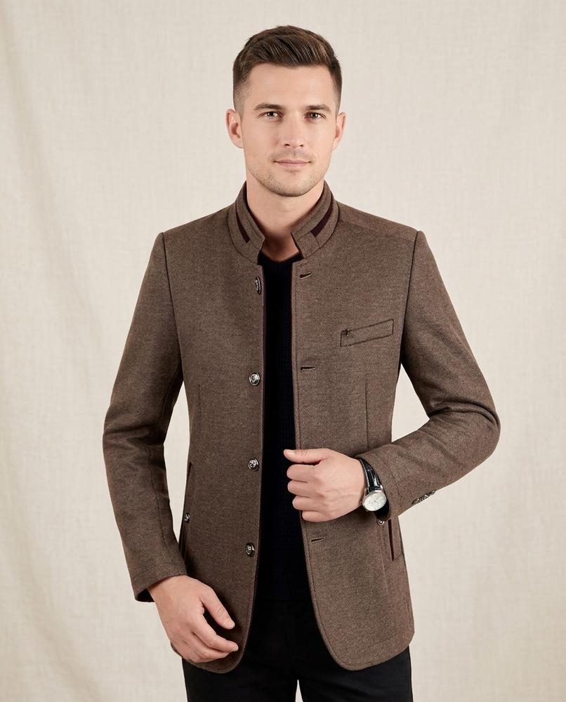 Lands Fashion - Vaven | Stand-Up Collar Textured Blazer Men
