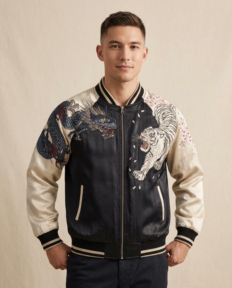 Lands Fashion - Masen | Embroidered Two-Tone Jacket Unisex