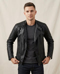 Lands Fashion - Lasen | Quilted Asymmetrical Leather Jacket Men