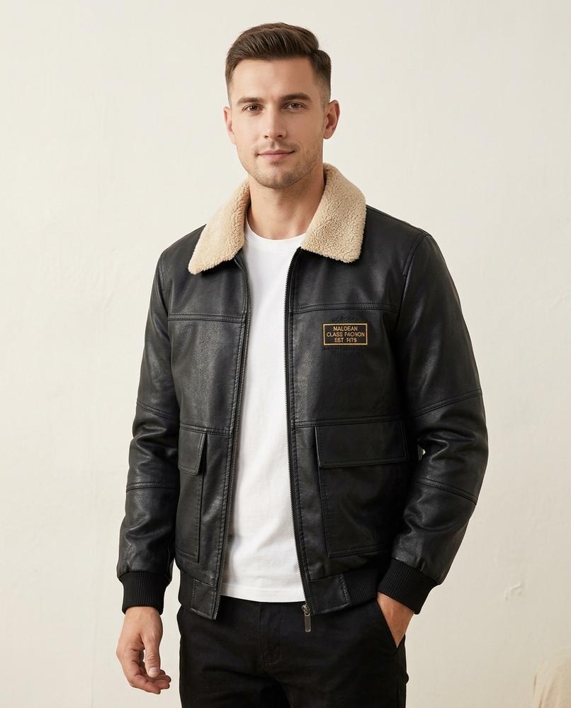 Lands Fashion - Rovan | Faux-Leather Sherpa-Collared Jacket Men